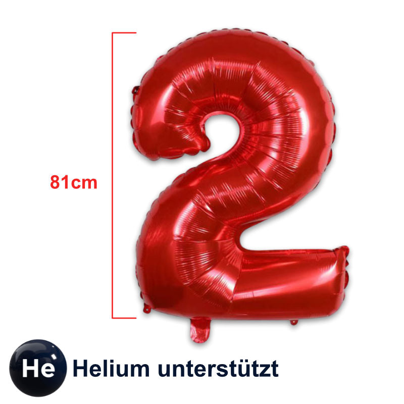 Folienballon Zahl 2 Rot Zahlenballon Geburtstagsparty Ballon 81cm