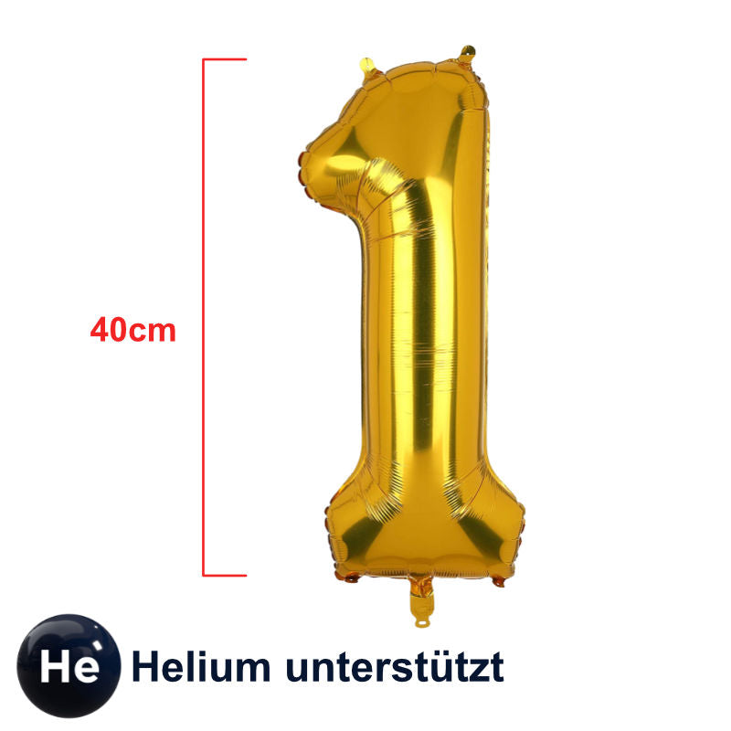 Zahlenballon Zahl 1 Folienballon Luftballon Heliumballon Golden 40cm