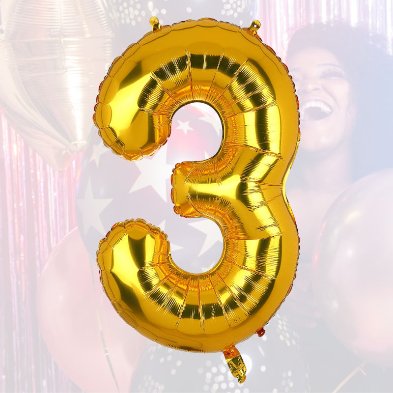 Zahlenballon Zahl 3 Folienballon Heliumballon Luftballon Golden 40cm