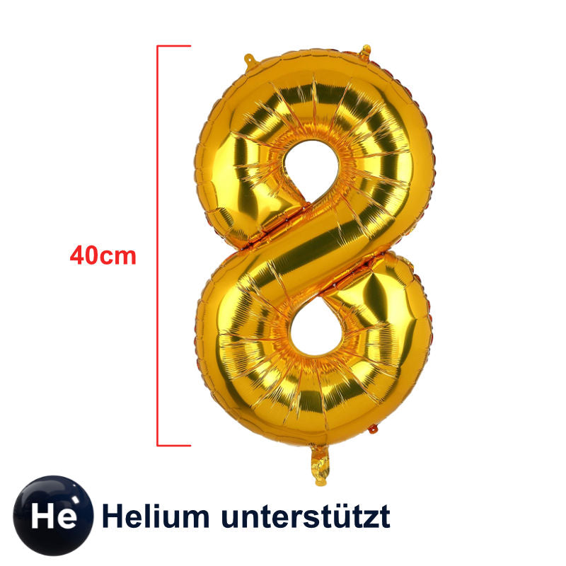 Folienballon Zahl 8 Zahlenballon Geburtstagsparty Ballon Golden 40cm