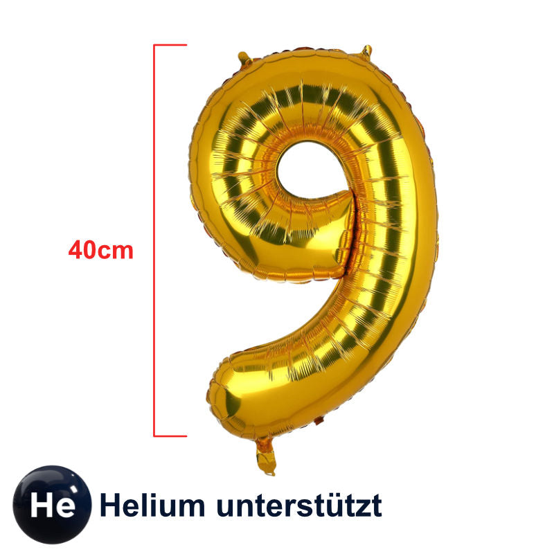 Zahlenballon Zahl 9 Golden Folienballon Luftballon Heliumballon 40cm