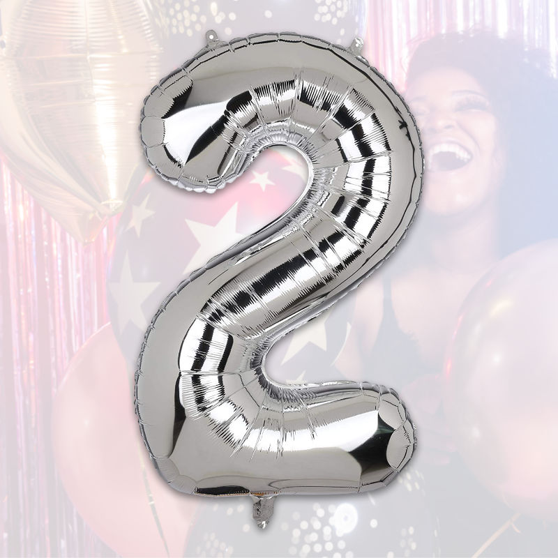 Zahlenballon Zahl 2 Folienballon Geburtstagsparty Ballon Silbrig 40cm