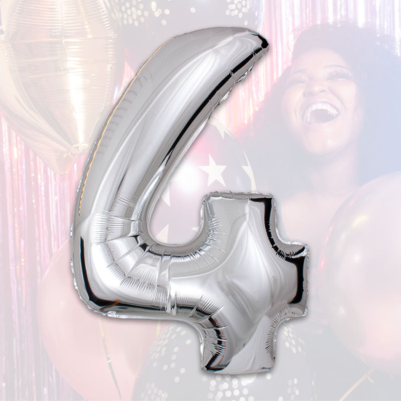 Zahlenballon Zahl 4 Folienballon Geburtstagsparty Ballon Silbrig 40cm