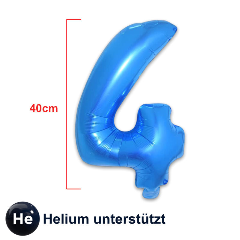Folienballon Zahl 4 Blau Zahlenballon Geburtstagsparty Ballon 40cm
