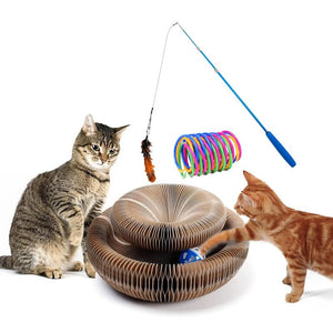 3in1 Katzenspielzeug-Set Federspielzeug Kratzorgel Katzenangel