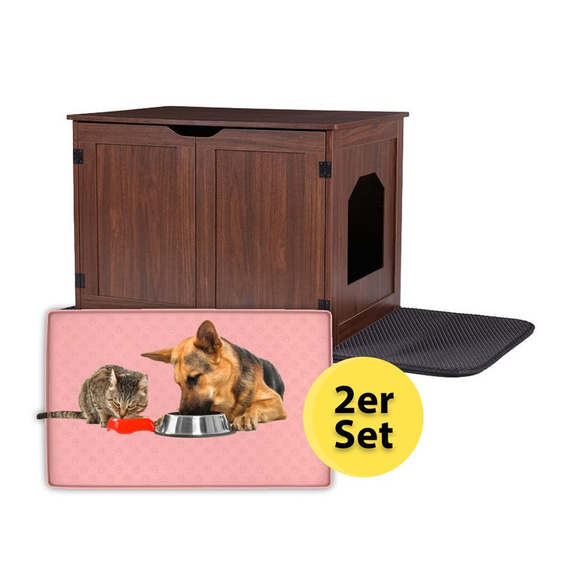 Katzenklo mit Futternapfunterlage Pink Set gross Katzen Haus Unterlage