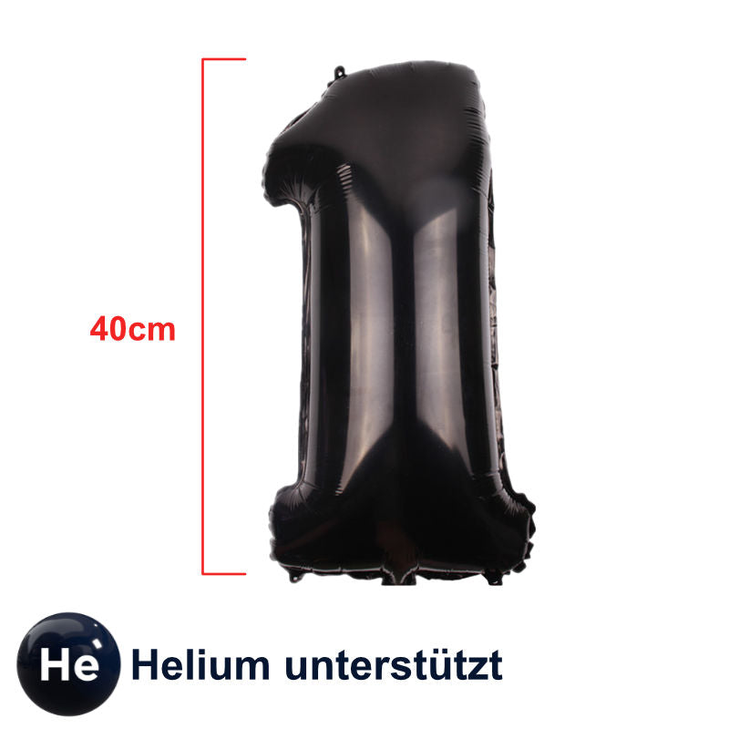 Folienballon Zahl 1 Schwarz Zahlenballon Heliumballon Luftballon 40cm
