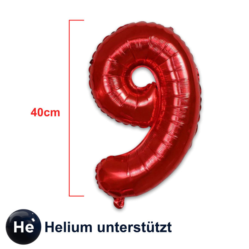 Folienballon Zahl 9 Zahlenballon Geburtstagsparty Ballon Rot 40cm