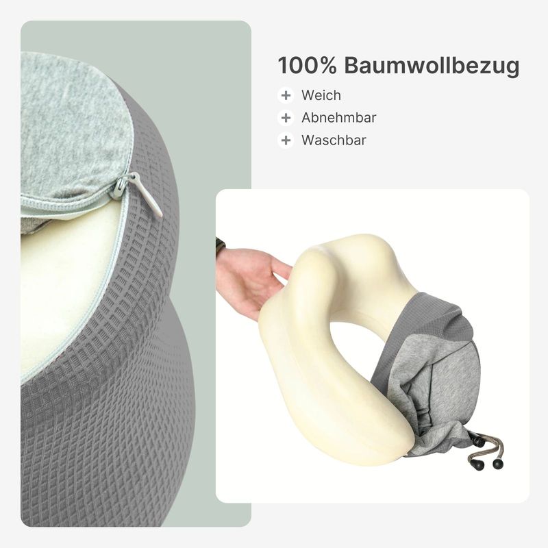 WENGER Nackenkissen Aus Memory Foam – Ergonomisches Reisekissen Für Flugzeug & Auto | Grau, Waschbarer Bezug | 26x28 Cm