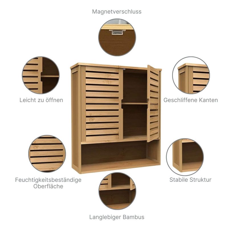 Purbambo Bambus-Wandschrank Fürs Badezimmer – Mit Verstellbarer Ablage & Magnetverschluss