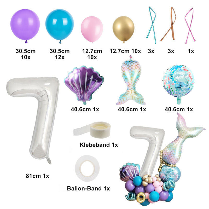 Meerjungfrau Luftballon Set Geburtstagsballon Meerjungfrau Set Zahl