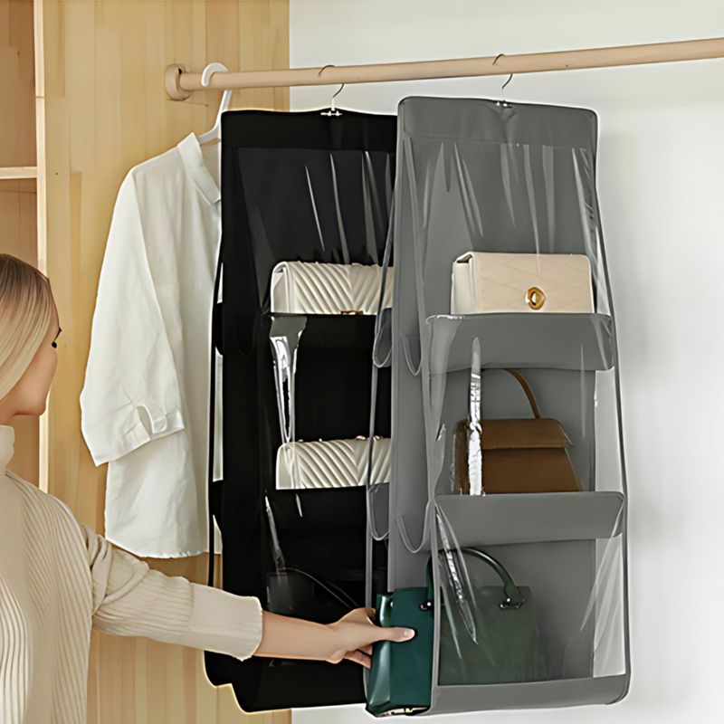 hängende aufbewahrung Hängende Aufbewahrungstasche Handtaschen Organizer 6 Fächer Grau – Hermex.ch