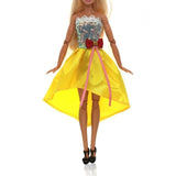 Mode Kleid für Barbie Puppen Fashion neue Collection Gelb Pailletten