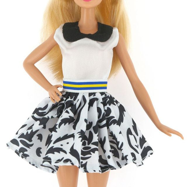 Mode Kleid für Barbie Puppen Fashion neue Collection Schwarz Weiss