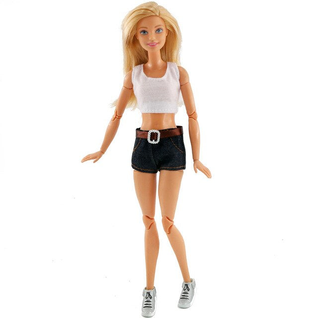 Mode Shorts und Top für Barbie Puppen Retro Collection Weiss Schwarz