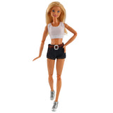 Mode Shorts und Top für Barbie Puppen Retro Collection Weiss Schwarz