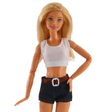 Mode Shorts und Top für Barbie Puppen Retro Collection Weiss Schwarz