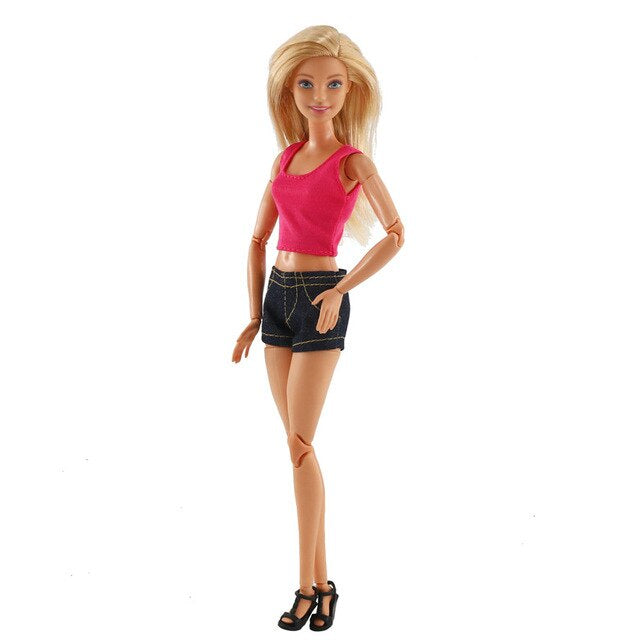 Mode Shorts und Shirt für Barbie Puppen Retro Collection Schwarz Pink