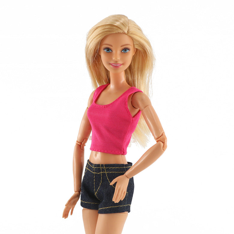 Mode Shorts und Shirt für Barbie Puppen Retro Collection Schwarz Pink