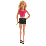 Mode Shorts und Shirt für Barbie Puppen Retro Collection Schwarz Pink