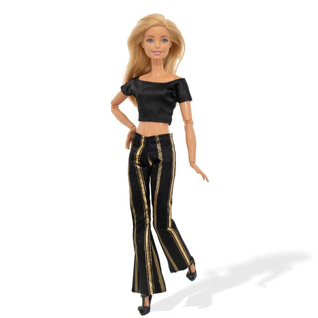 Mode Hose und Top für Barbie Puppen Retro Collection Schwarz Gold