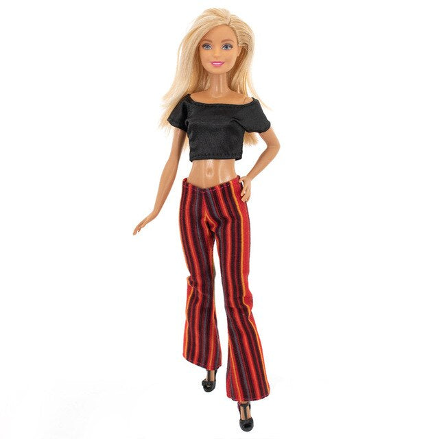 Mode Hose und Top für Barbie Puppen Retro Collection Rot Schwarz