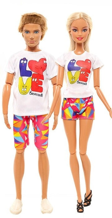 Ken und Barbie Hose und T-Shirt Paarweise Set für Puppen Casual Love