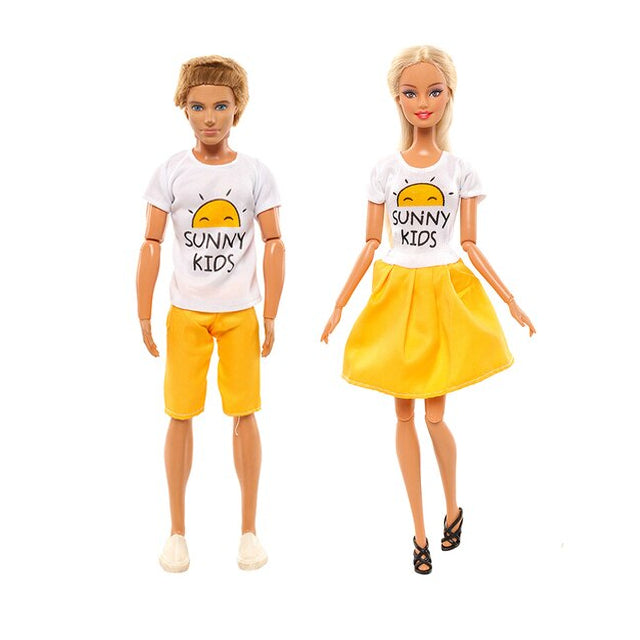 Ken und Barbie Kleider Paarweise Set Mode Sunny Gelb Weiss