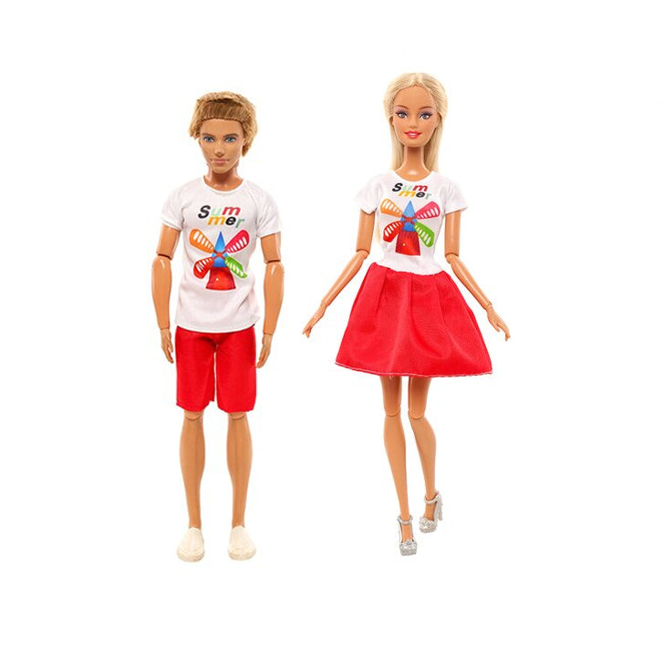 Ken und Barbie Kleider Paarweise Set Mode Summer Rot Weiss