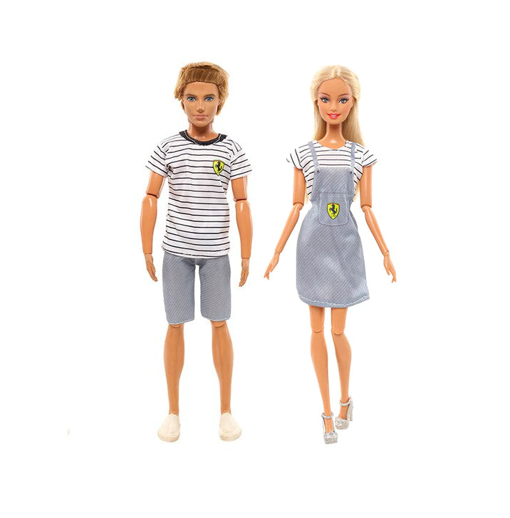 Ken und Barbie Kleider Paarweise Set Mode Casual Grau Weiss