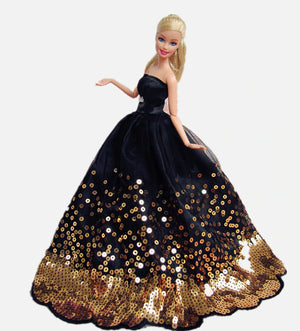 Hochzeitskleid Mode für Barbie Puppen Kleider Zubehör Schwarz Gold