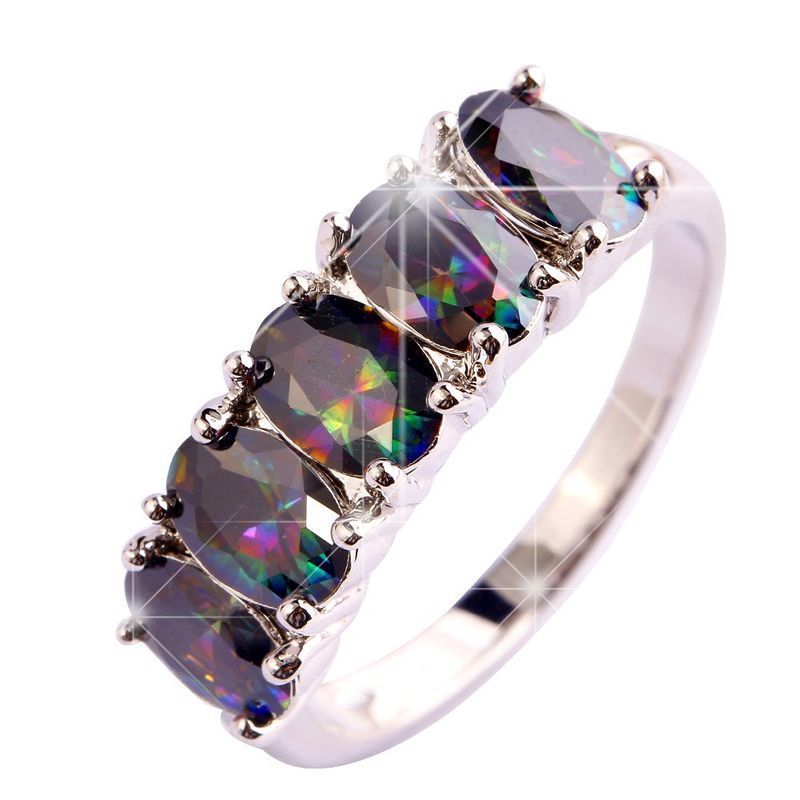 versilberter Ring mit Regenbogen Topas - Gr. 62 / Size 10