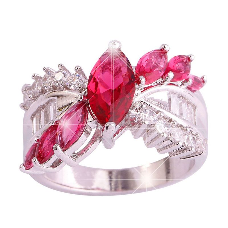 versilberter Ring mit Ruby Spinel / Zirkonia - Gr. 58/ Size 8