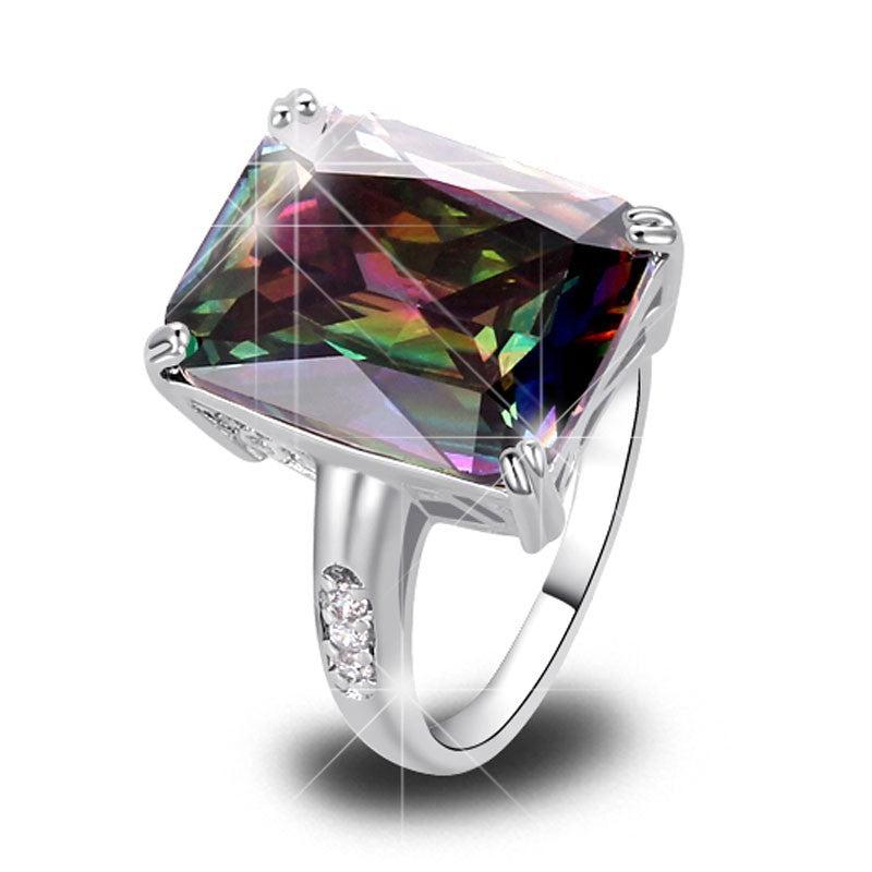 versilberter Ring mit Rainbow Sapphire / Zirkonia - Gr. 60 / Size 9