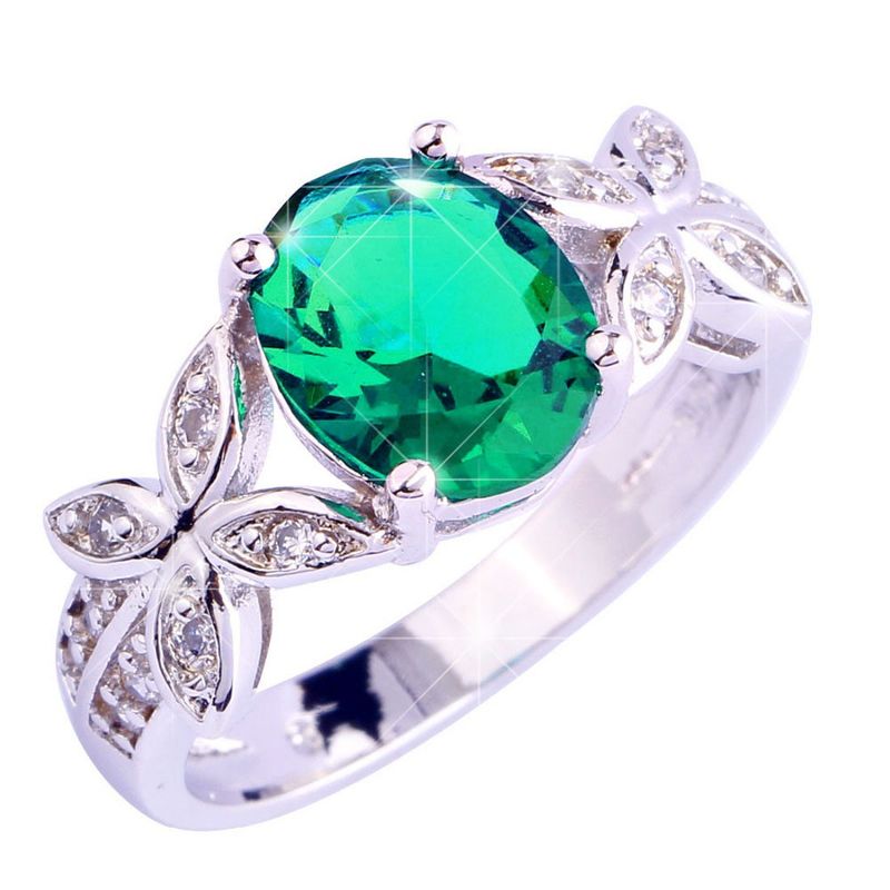 versilberter Ring mit Emerald Quartz - Gr. 58 / Size 8