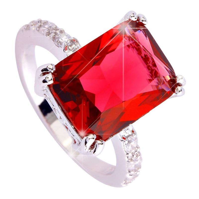 versilberter Ring mit Ruby Spinel / Zirkonia - Gr. 63 / Size 10