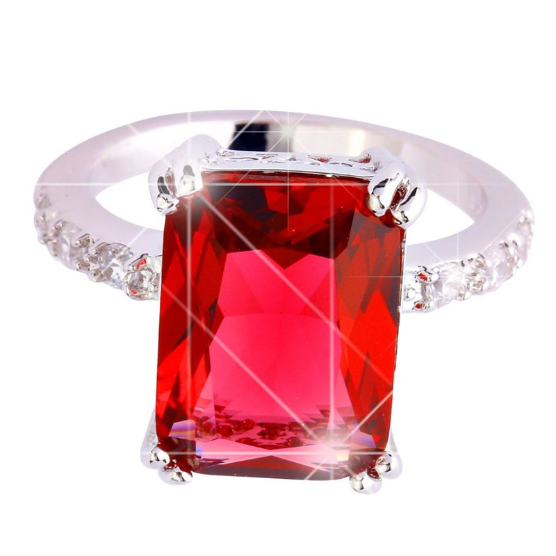 versilberter Ring mit Ruby Spinel / Zirkonia - Gr. 63 / Size 10