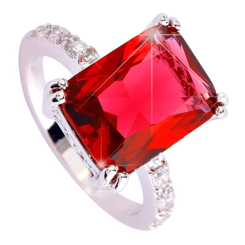 versilberter Ring mit Ruby Spinel / Zirkonia - Gr. 60 / Size 9