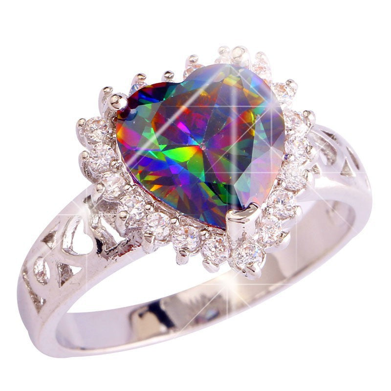 versilberter Ring mit Regenbogen Sapphire - Gr. 51 / Size 6