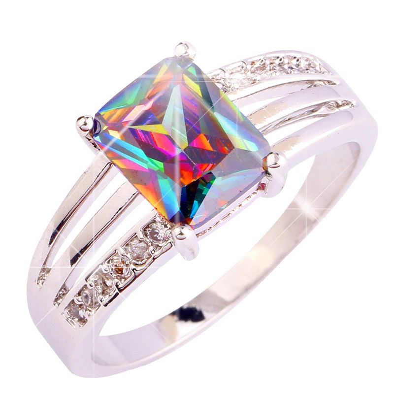 versilberter Ring mit Regenbogen Topas - Gr. 53 / Size 6