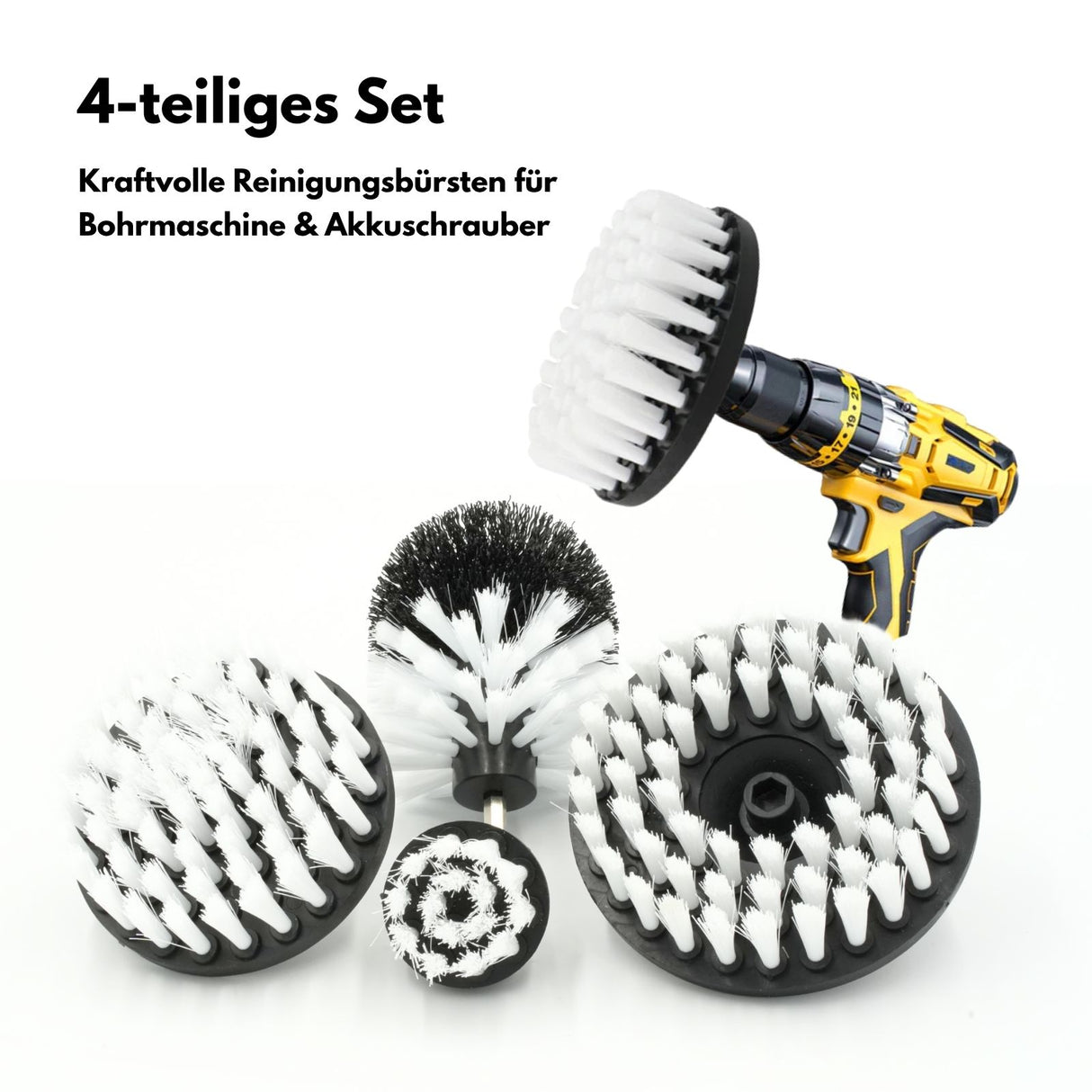 4-tlg. Nylonbürsten-Set Bürstenaufsatz für Akkuschrauber/Bohrmaschine