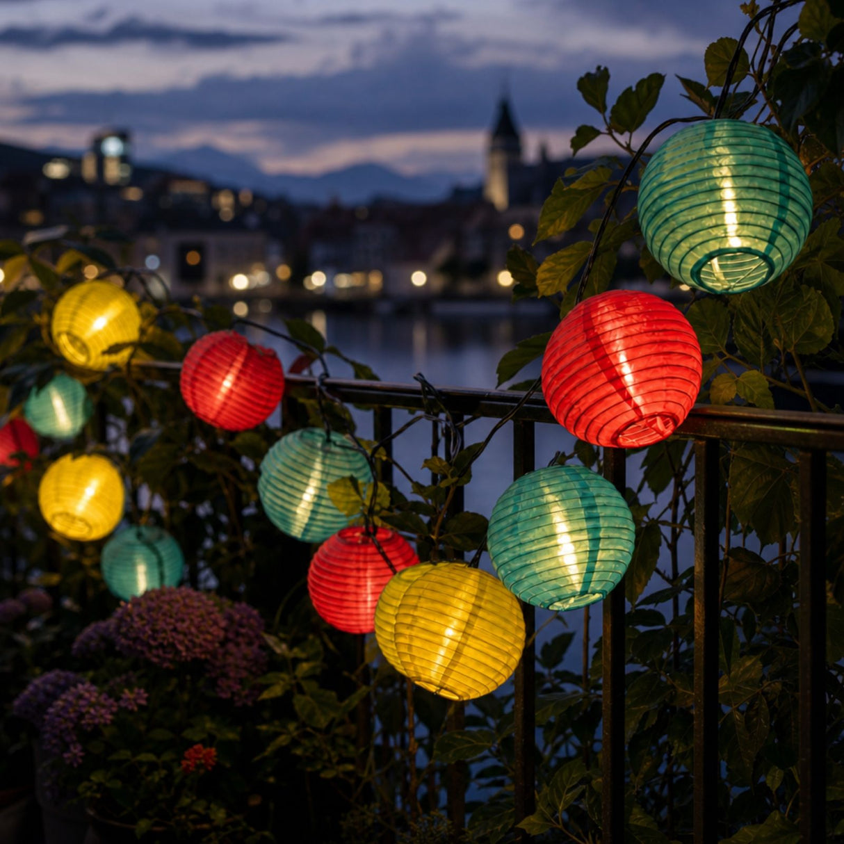 6.5m Solar Lampion-Lichterkette LED-Lichterkette Leucht-Girlande bunt