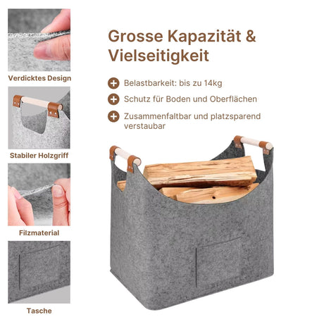 Kaminkorb Filzkorb Holzkorb Brennholz-Tasche Filz-Aufbewahrungskorb