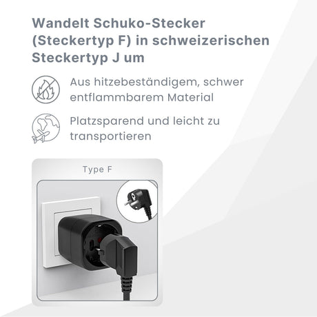 Adapter Schuko zu Schweiz Steckdosenadapter Konvertierungsstecker