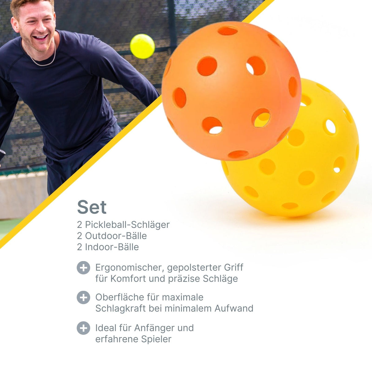 6-tlg. Set Pickleball-Schläger Racketsport-Schläger Padelschläger mit Bällen