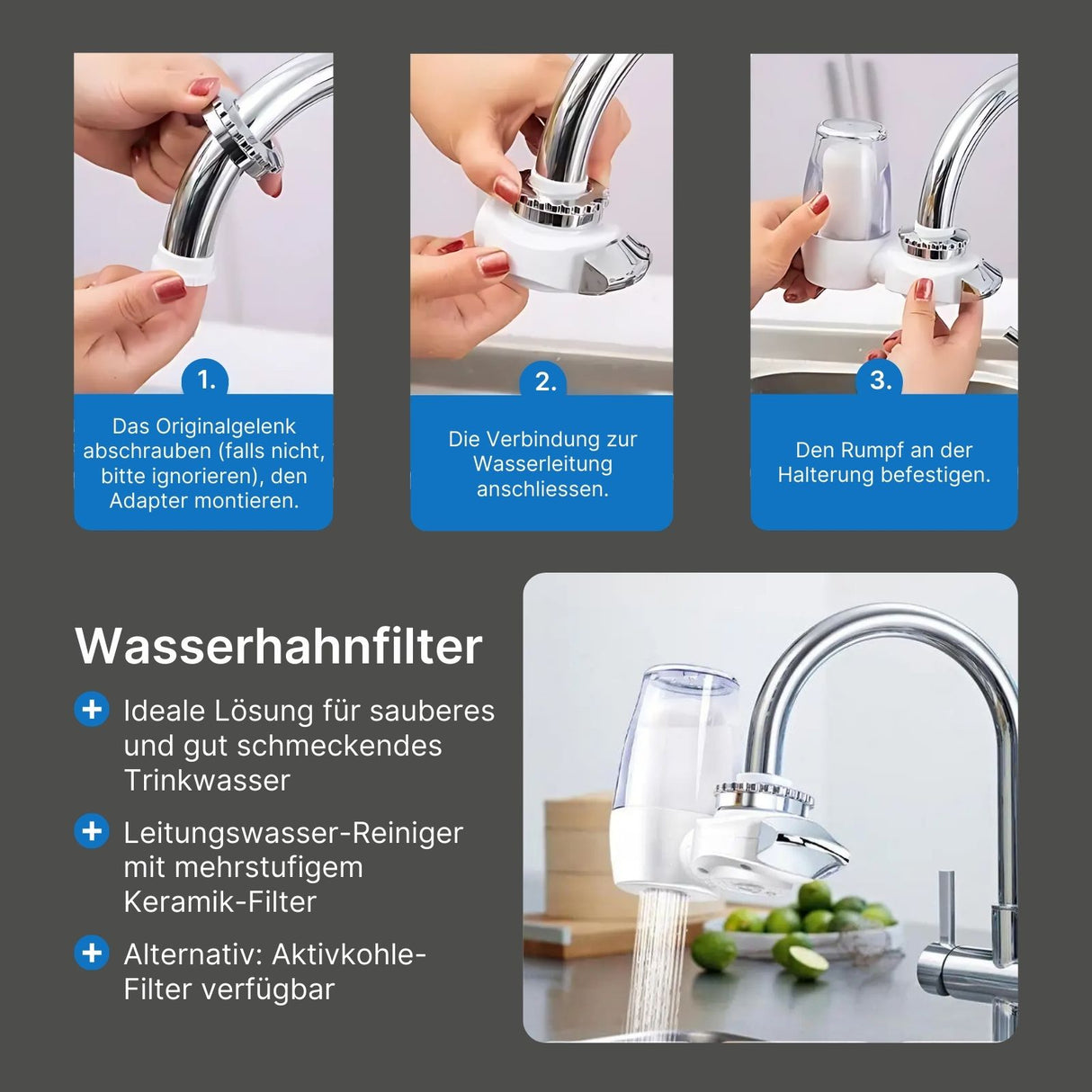 Leitungswasser-Reiniger Küchenarmatur-Wasserfilter Wasserhahnfilter