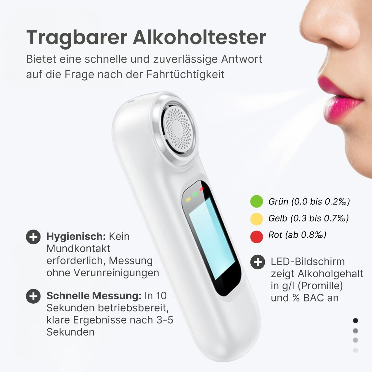 Portabler Alkoholtester Alkoholmessgerät Alkoholdetektor Alkohol-Schnelltest