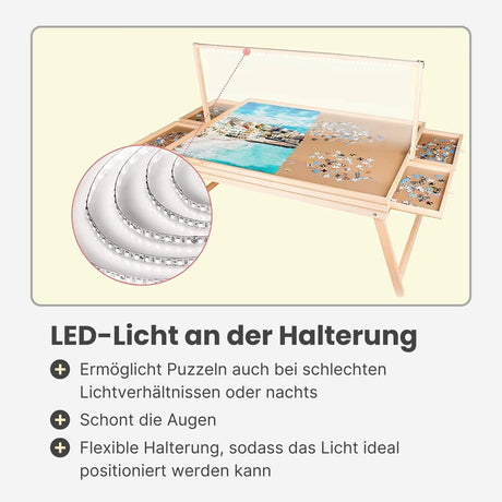Puzzlebrett mit LED-Leiste und Auszügen Puzzletisch Puzzletafel Puzzleplatte