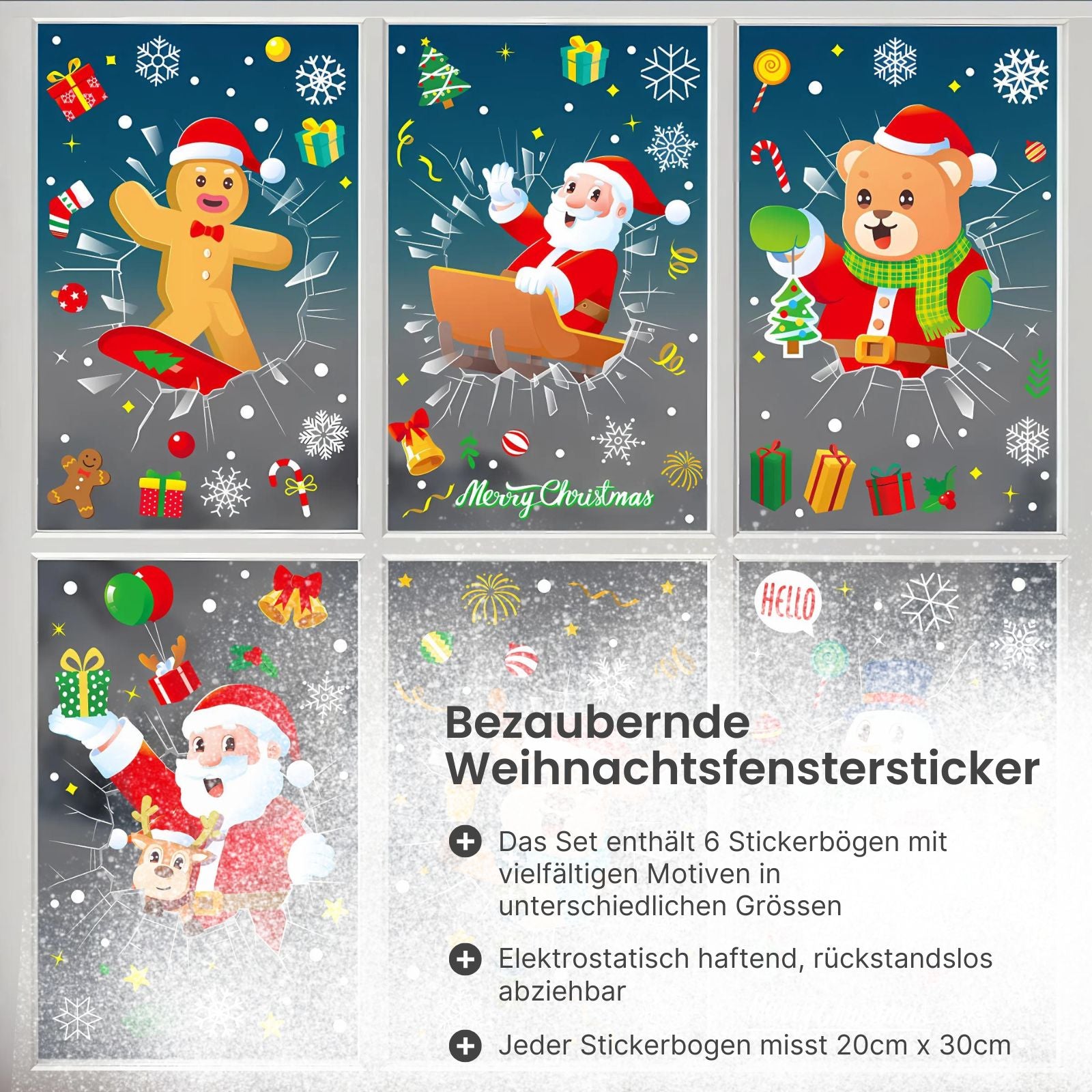 XL Fensterbild Weihnachtsmann Mit Rentier - Statisch Haftend, Wiederverwendbar, 44 Cm Hoch, Selbstklebend Für Fenster & Glas