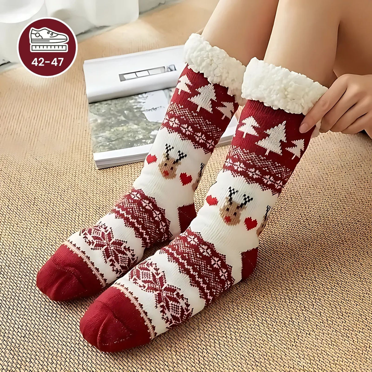 Weihnachtssocken Gr. 42-47 Kuschelsocken Fuzzy-Socken Wintersocken